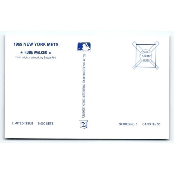 1969 NY Mets Baseball Postcard Susan Rini Rube Walker Unused Limited Edition - Picture 2 of 2